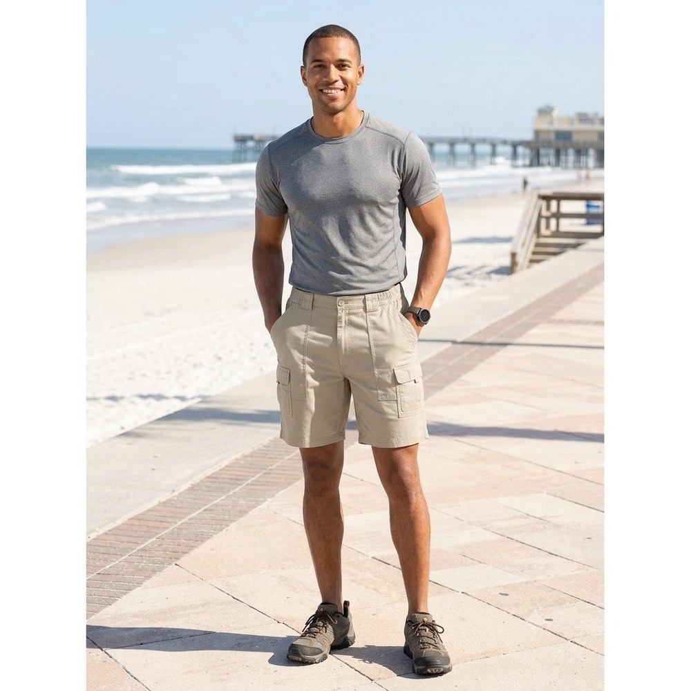 Hiking Cargo Shorts Elastic Stretch Waistband Sz 40 Classic‎ Stone St Johns Bay